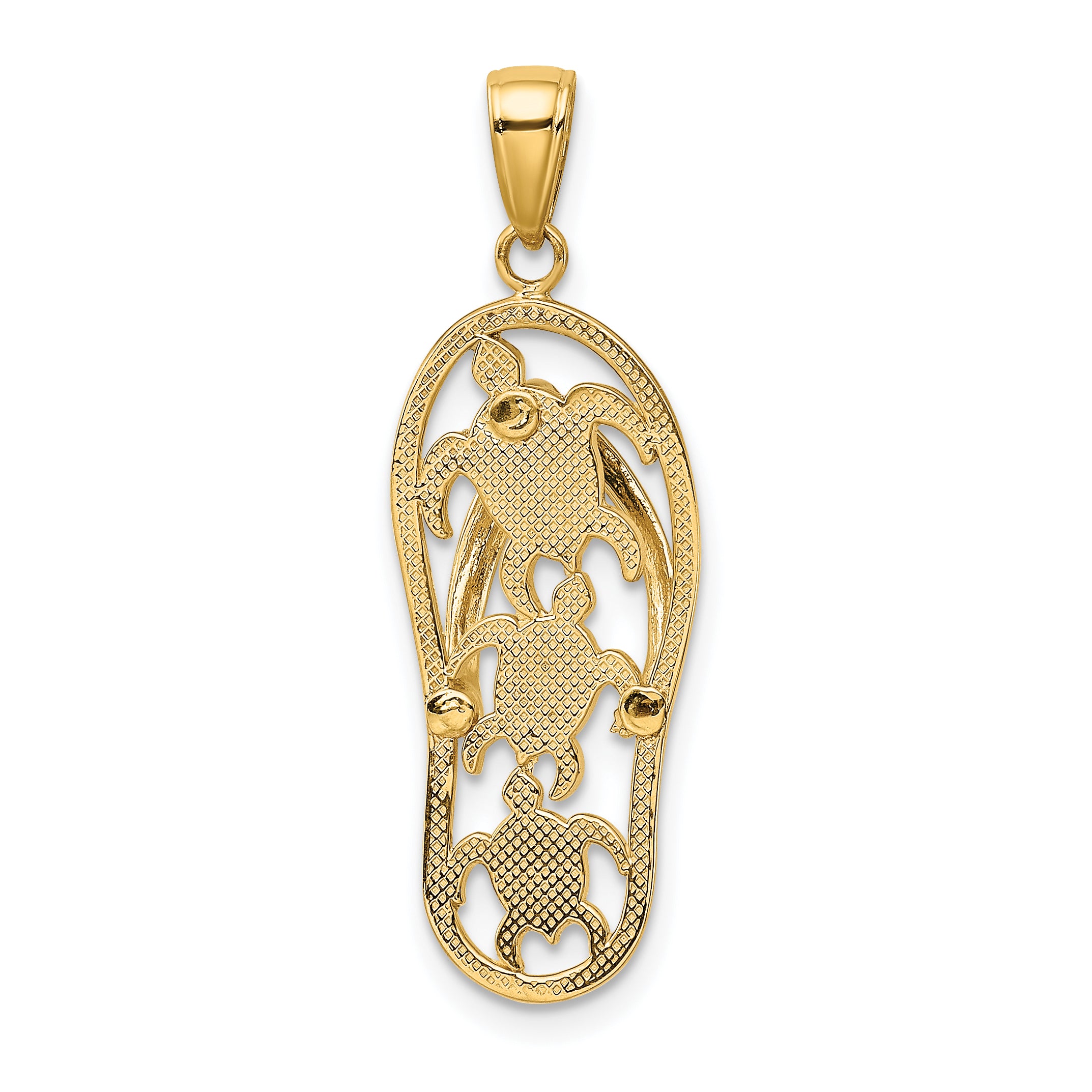 14K Enamel Cut-out Flip Flop With  Sea Turtles Pendant
