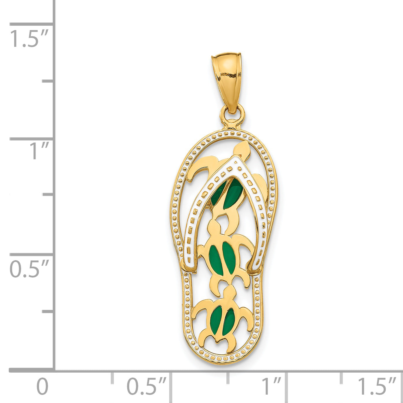 14K Enamel Cut-out Flip Flop With  Sea Turtles Pendant