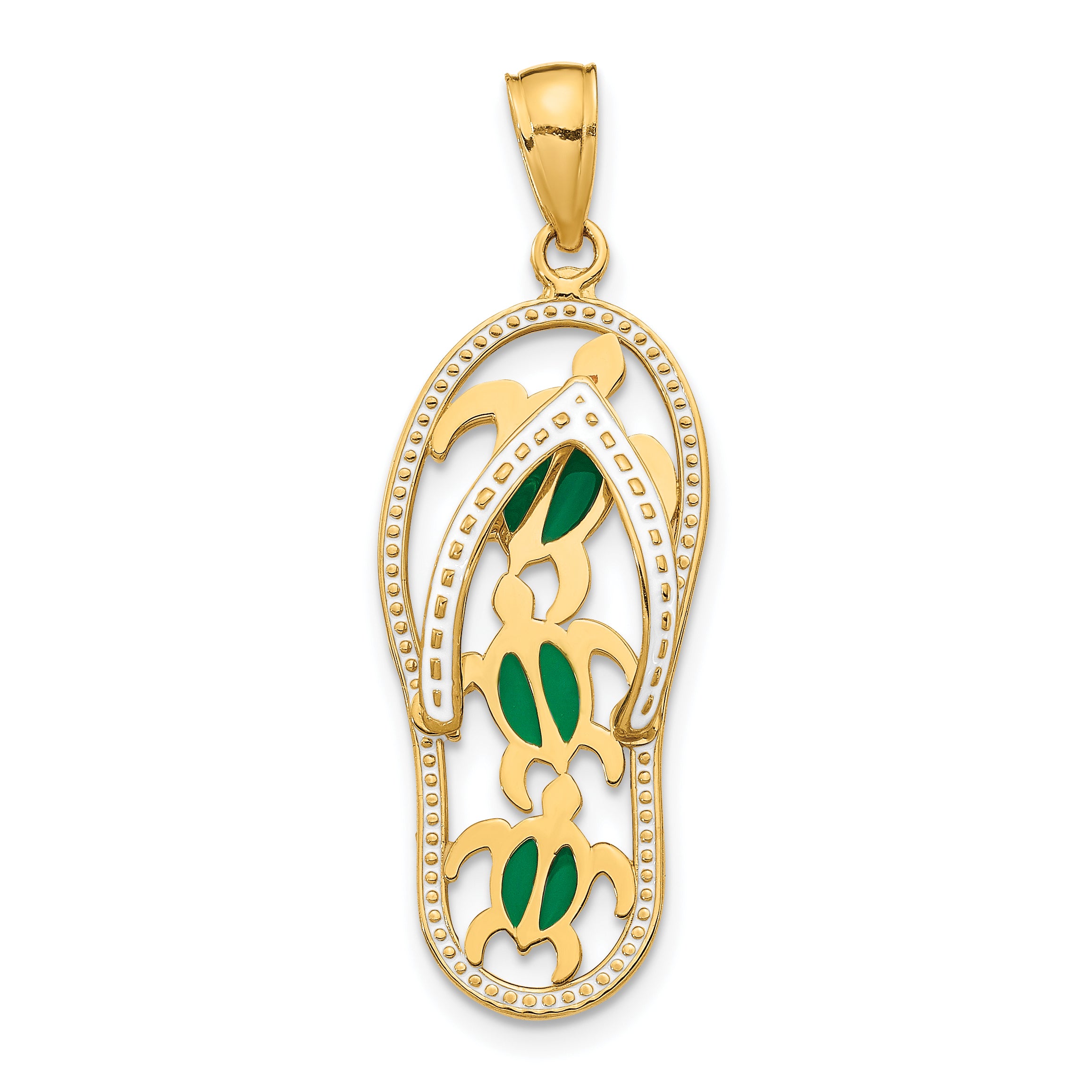 14K Enamel Cut-out Flip Flop w/ Sea Turtles Pendant Main image