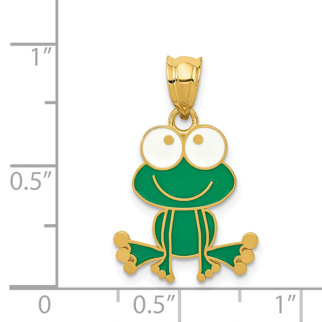 14K Green and White Enameled Frog