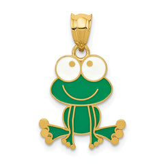 14k Green and White Enameled Frog