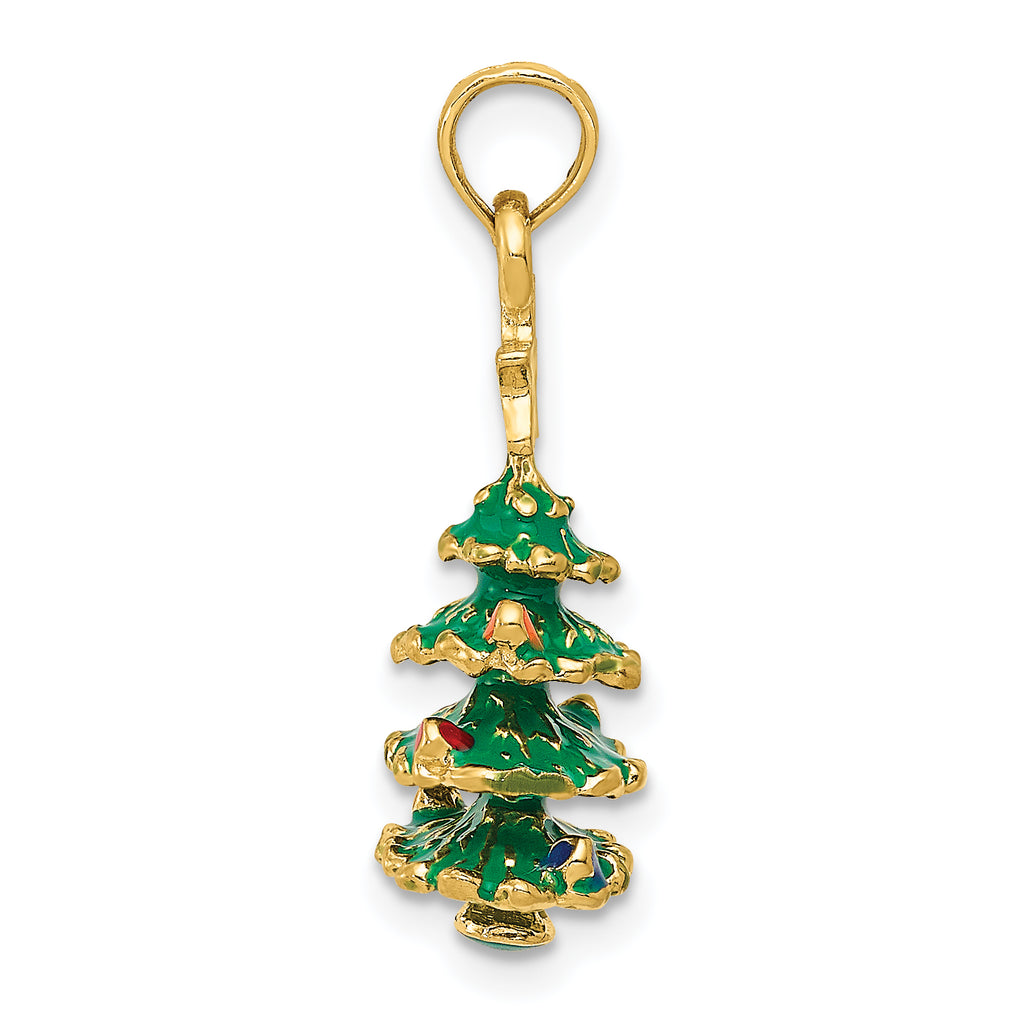 14K 3D Enameled Christmas Tree Pendant