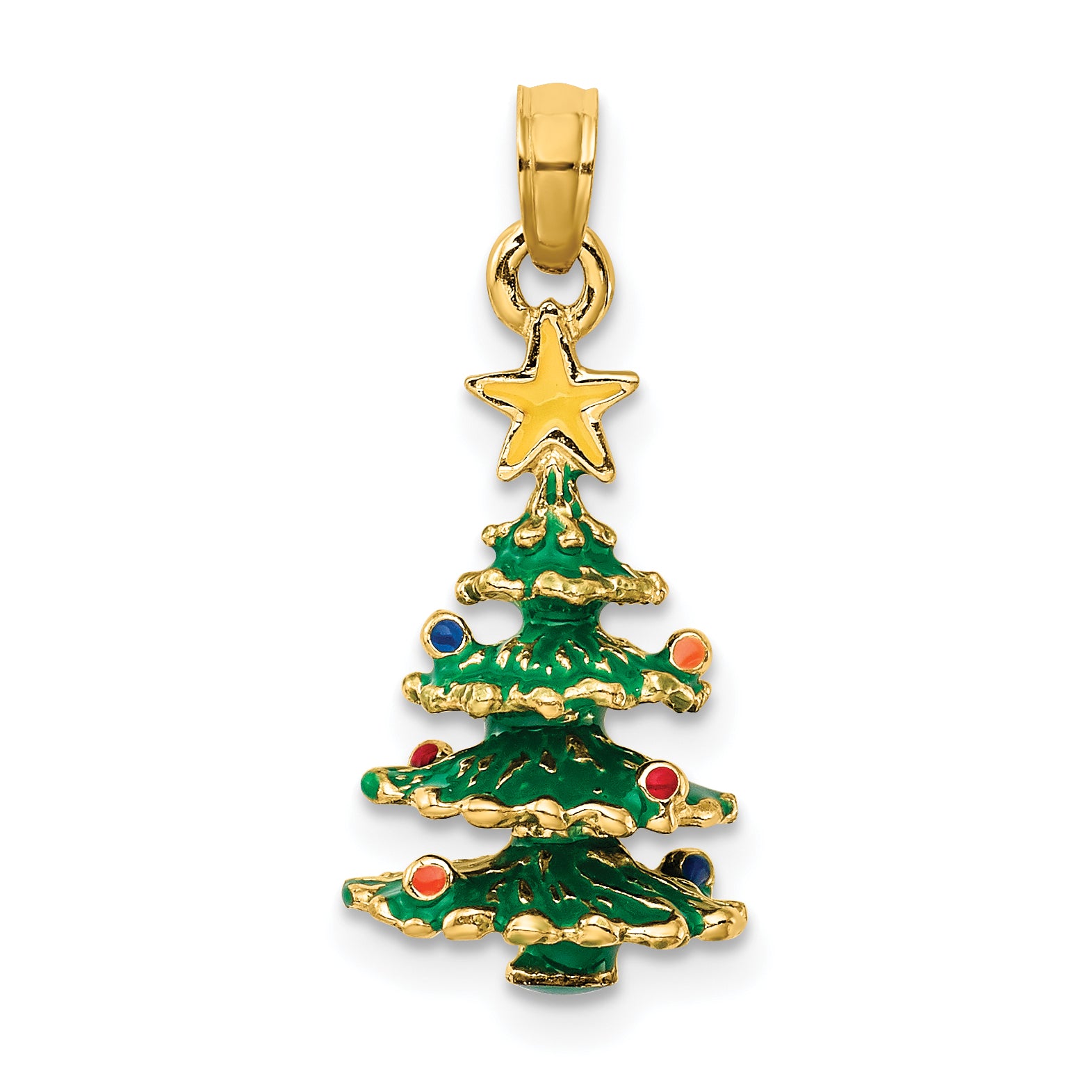 14K 3D Enameled Christmas Tree Pendant