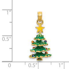 14K 3D Enameled Christmas Tree Pendant