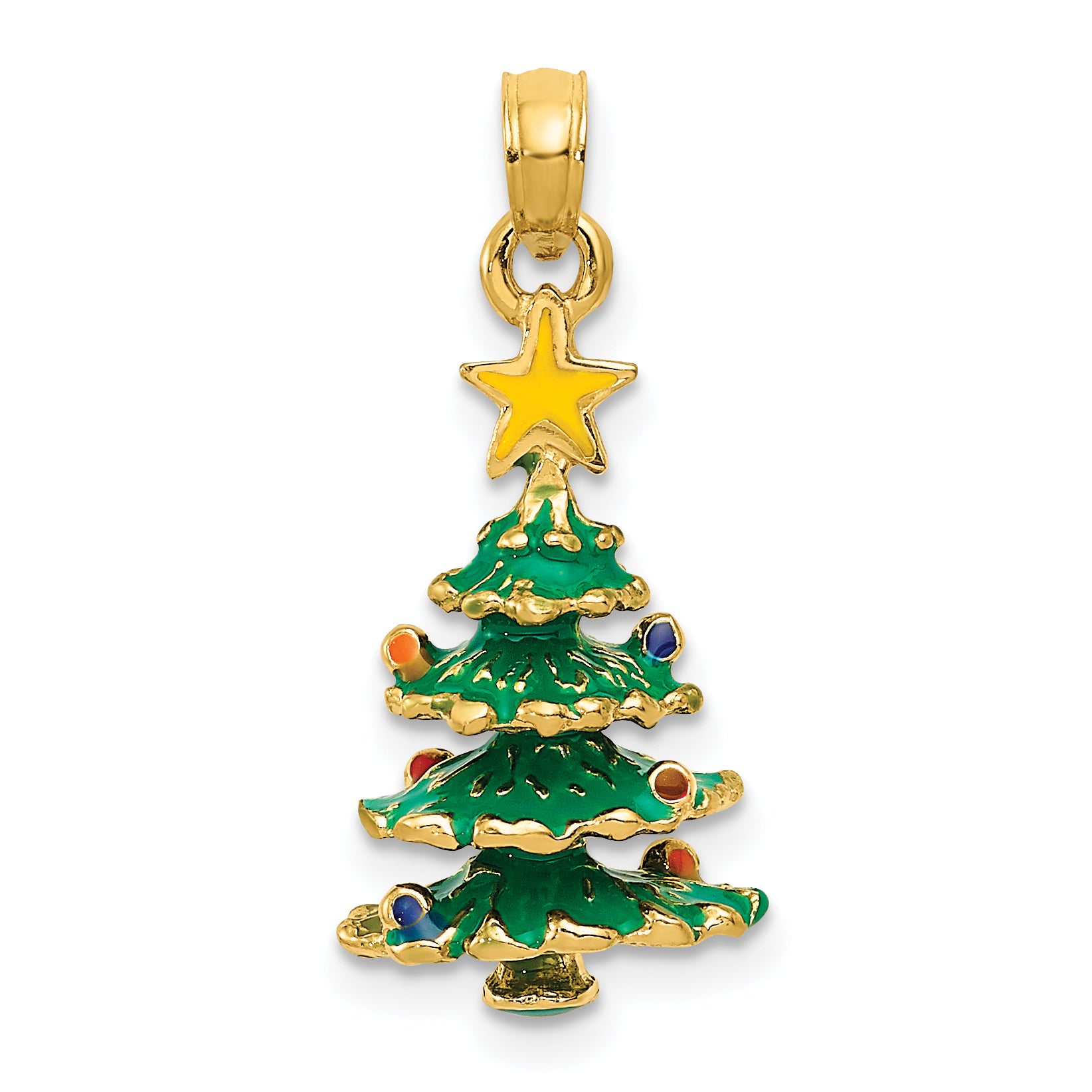 14k 3D Enameled Christmas Tree Pendant Main image