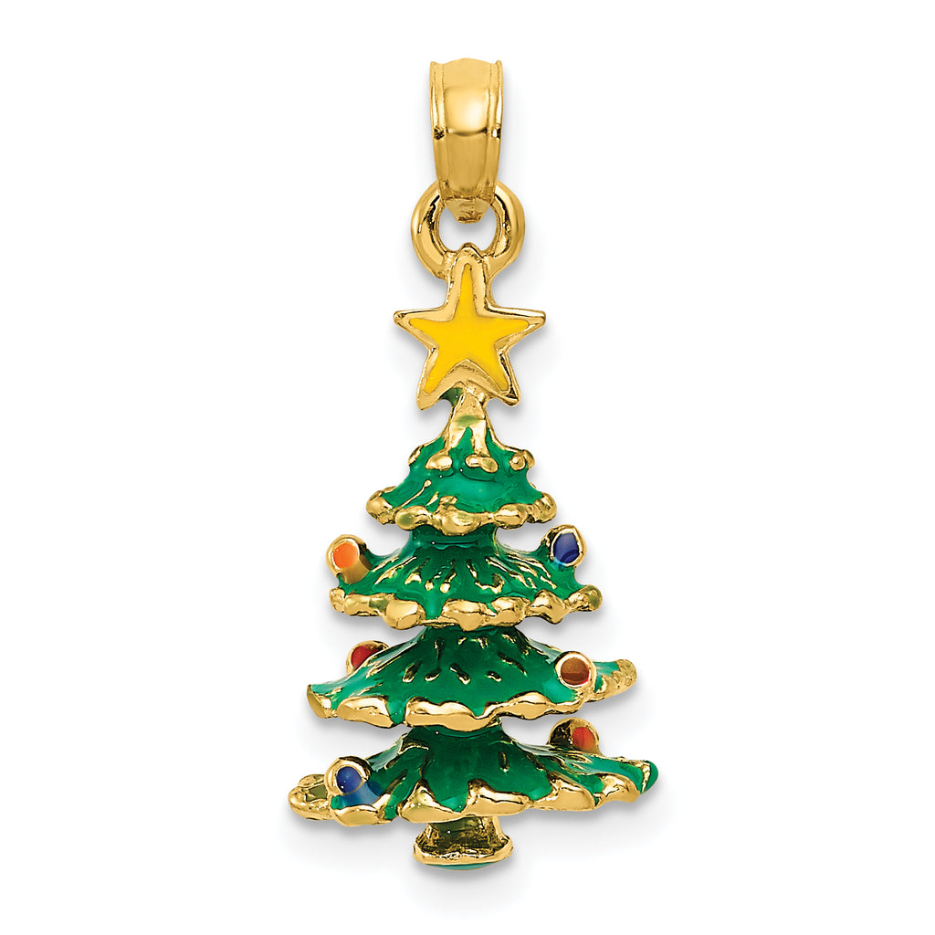 14k 3D Enameled Christmas Tree Pendant