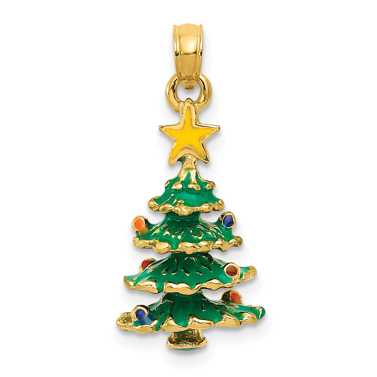 14k 3D Enameled Christmas Tree Pendant