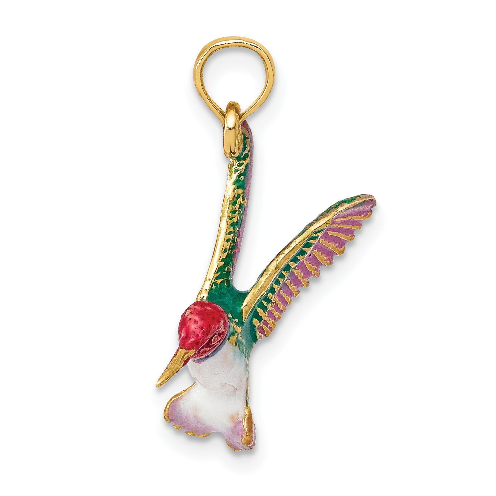 14K Enameled 3D Hummingbird Pendant Secondary image
