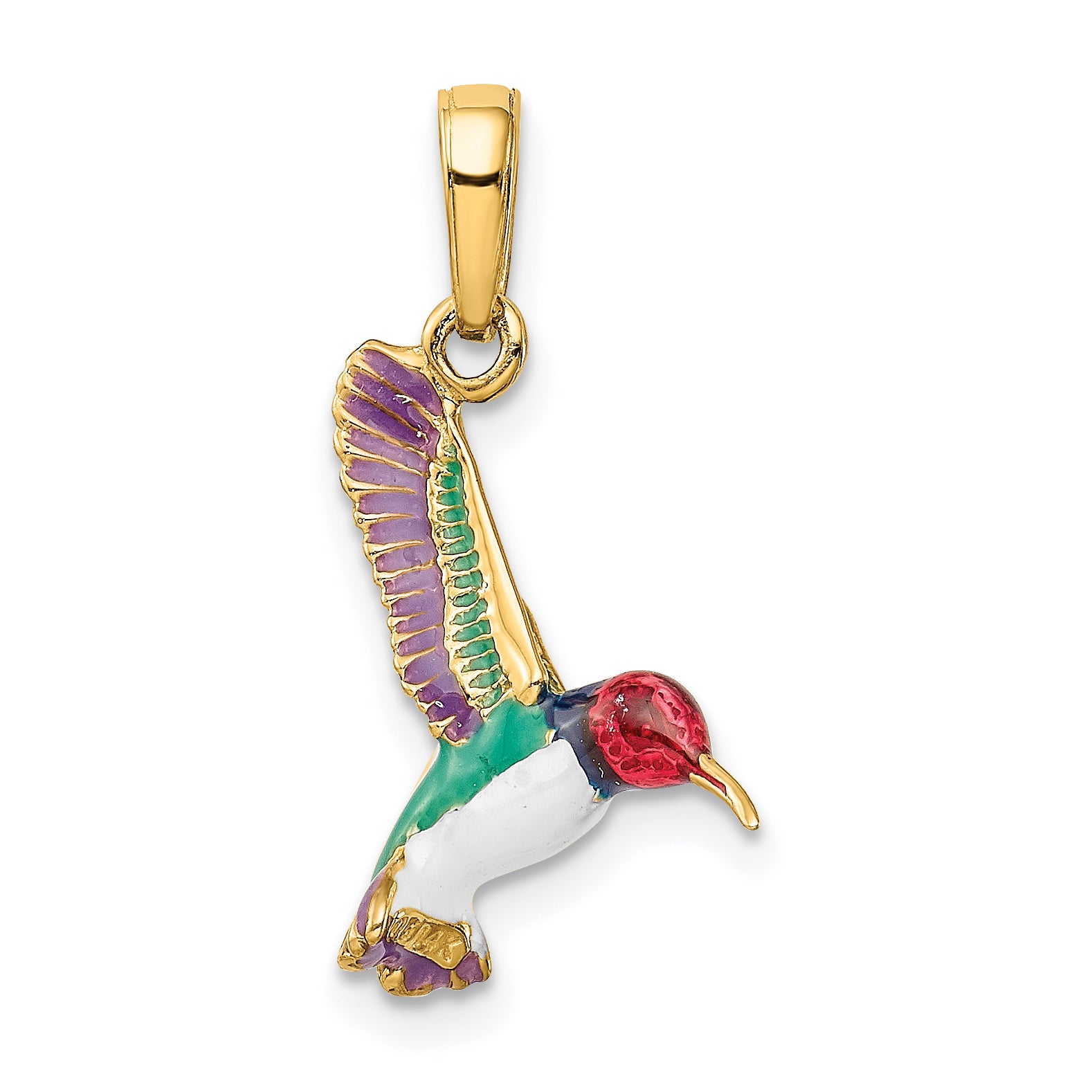 14K Enameled 3D Hummingbird Pendant