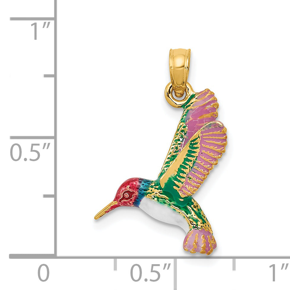 14K Enameled 3D Hummingbird Pendant