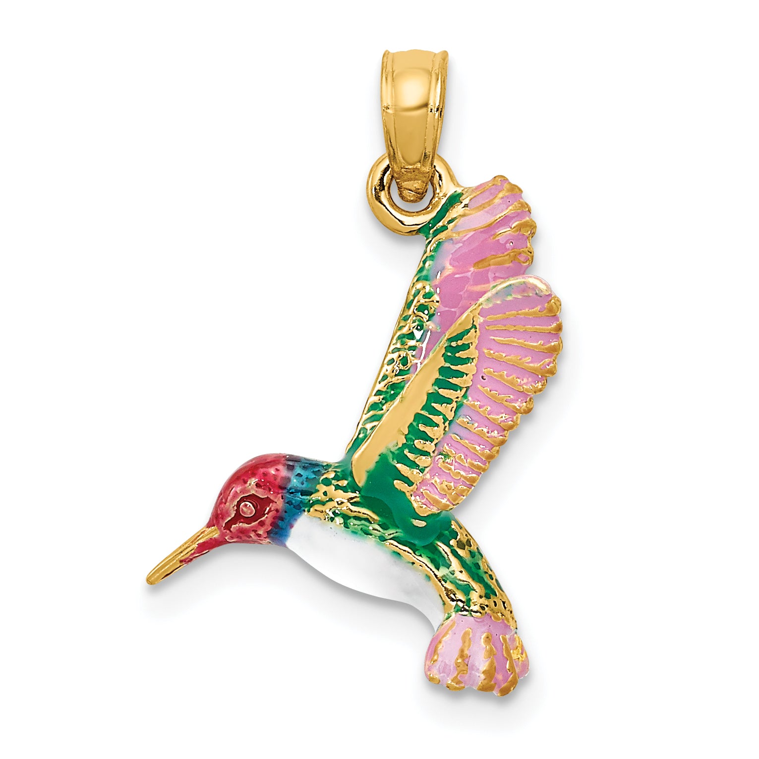 14k Enameled 3D Hummingbird Pendant Main image