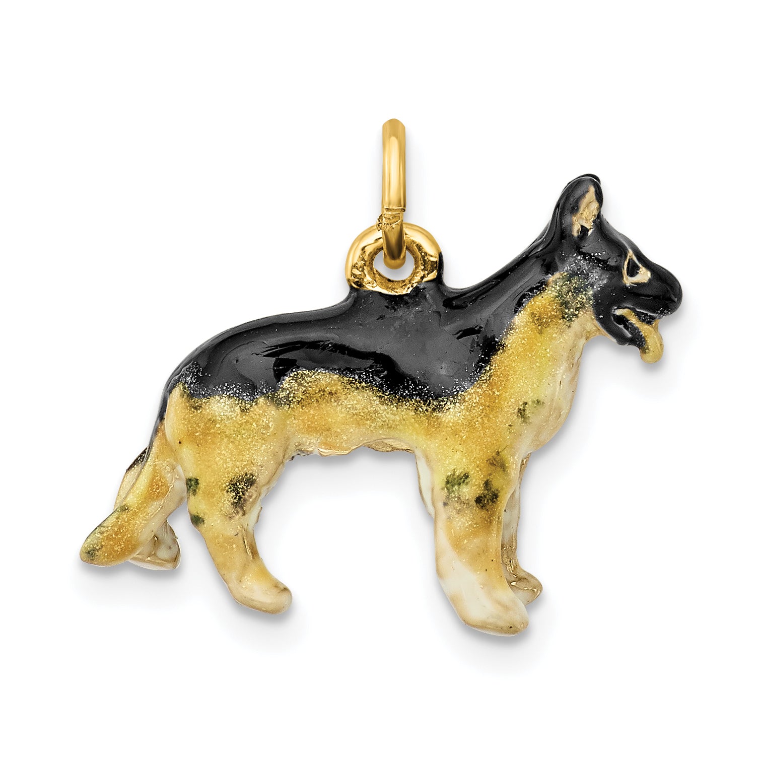 14K  3D Enameled Medium German Shepherd Charm