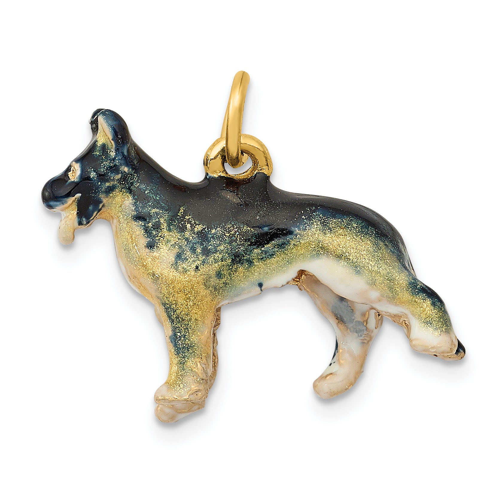 14k  3D Enameled Medium German Shepherd Charm