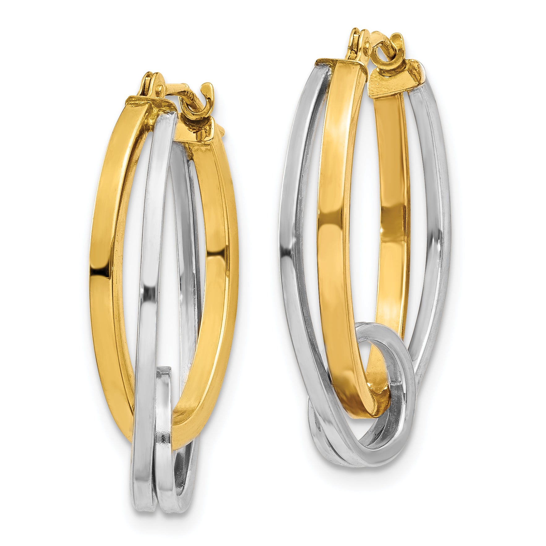 14k Two-tone Oval Loop Hoop Earrings