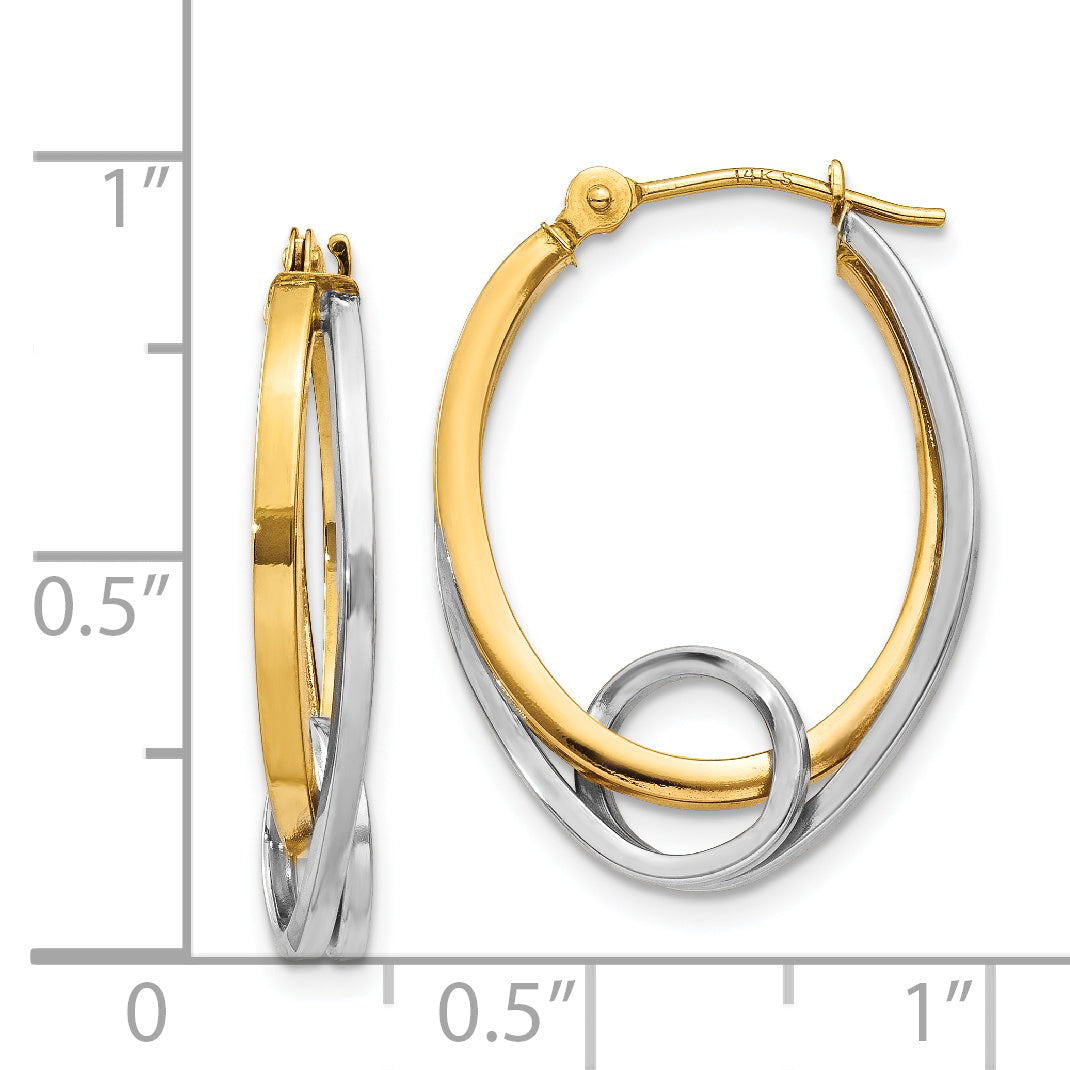 14k Two-tone Oval Loop Hoop Earrings