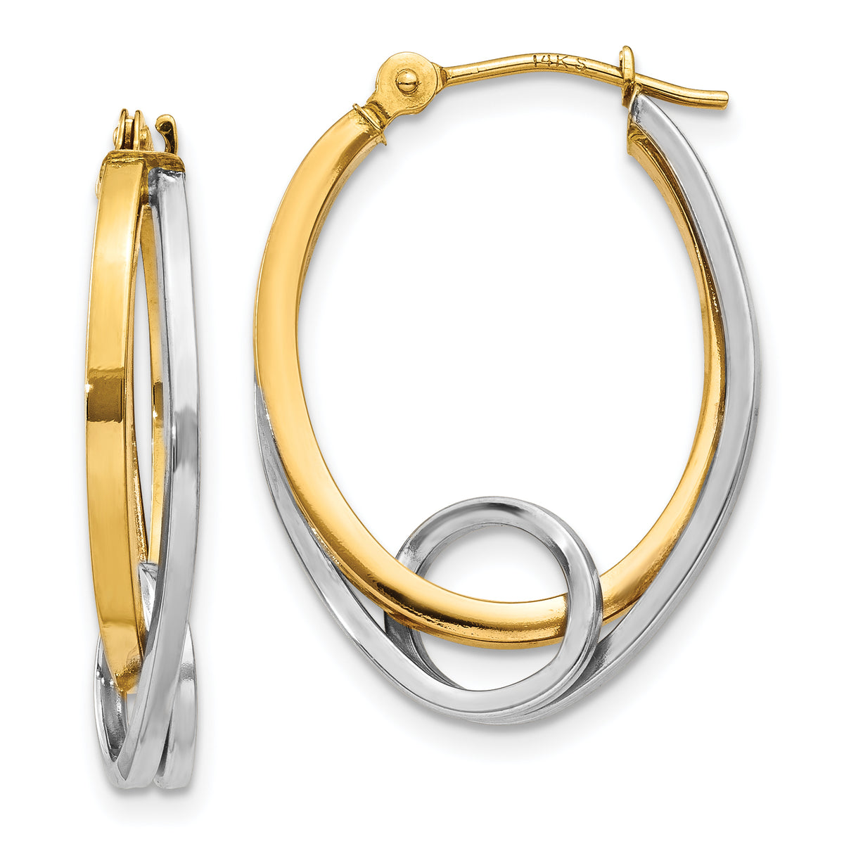 14k Two-tone Oval Loop Hoop Earrings