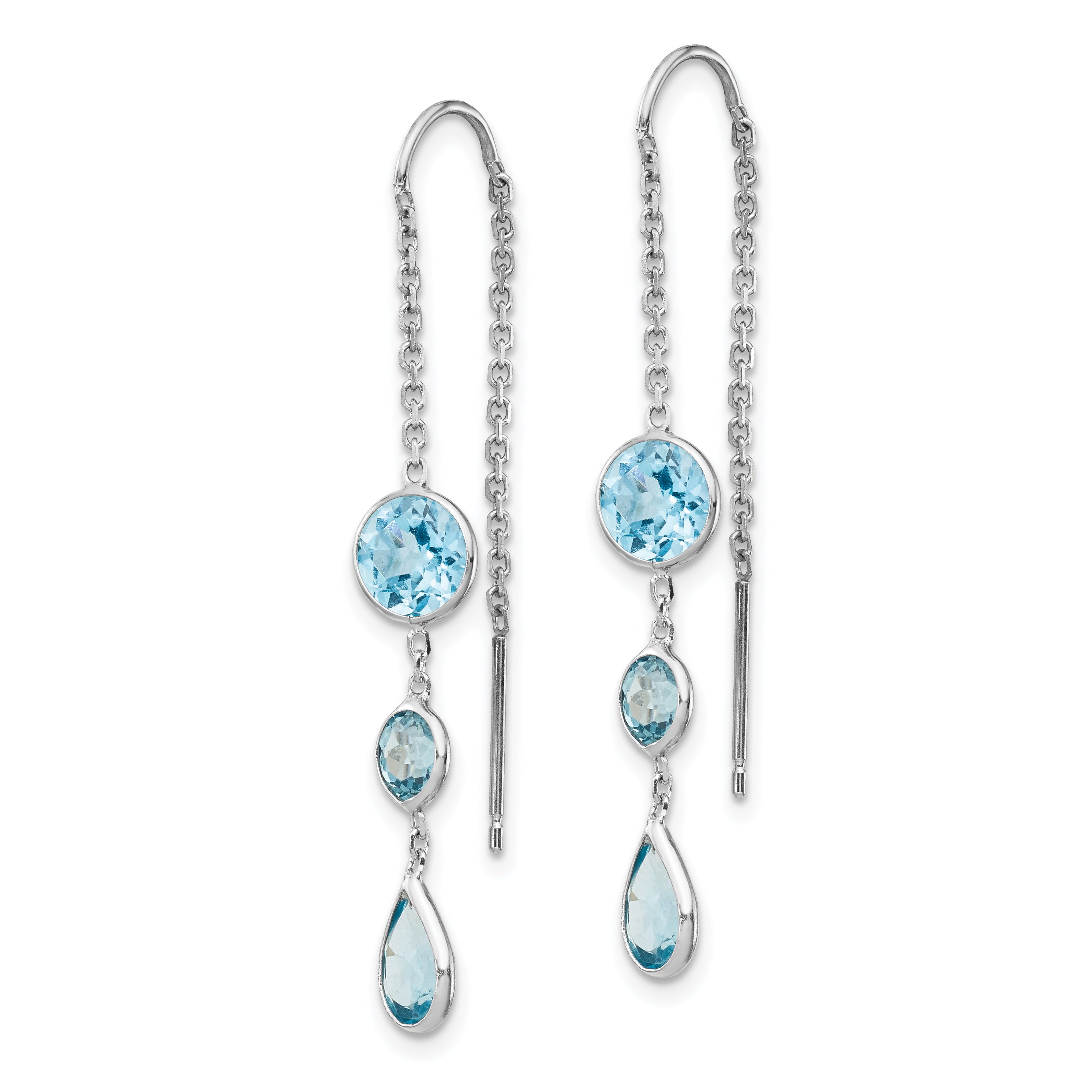 14k White Gold Blue Topaz Dangle U Wire Earrings