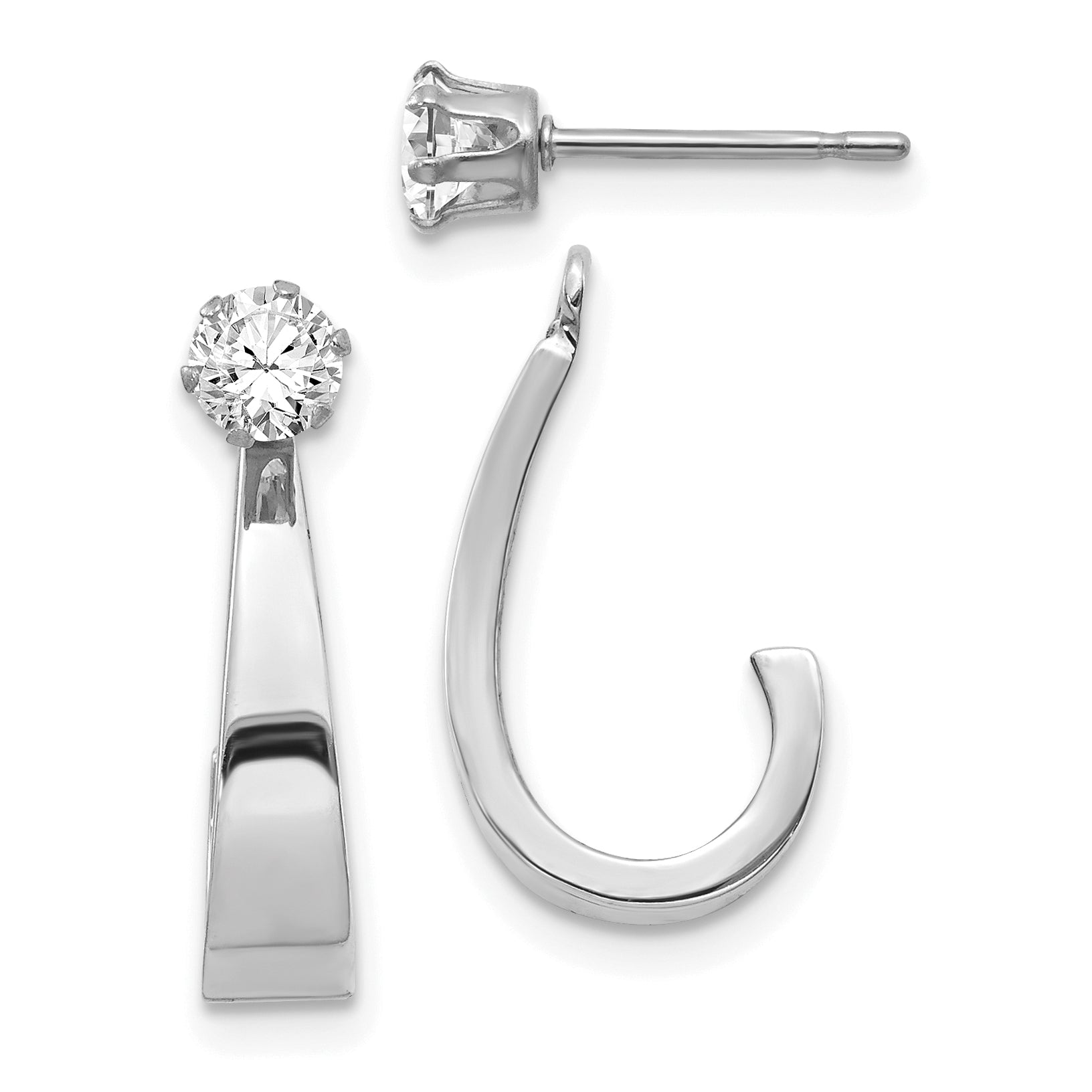 14k White Gold J Hoop w/CZ Earring Jacket Main image