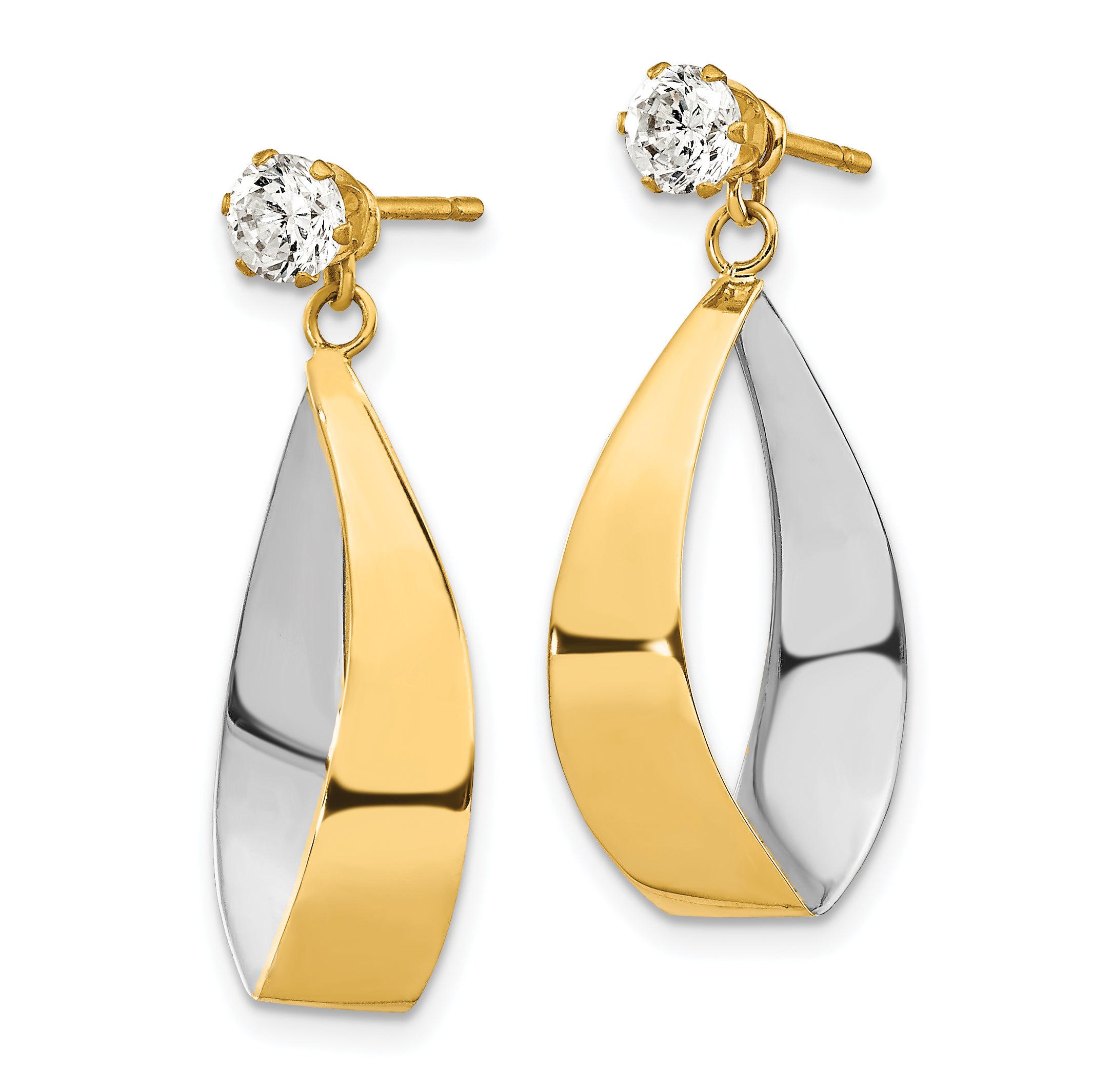 14k Oval Dangle Jacket w/Rhodium and CZ Earrings Secondary image