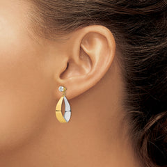 14k Oval Dangle Jacket w/Rhodium and CZ Earrings