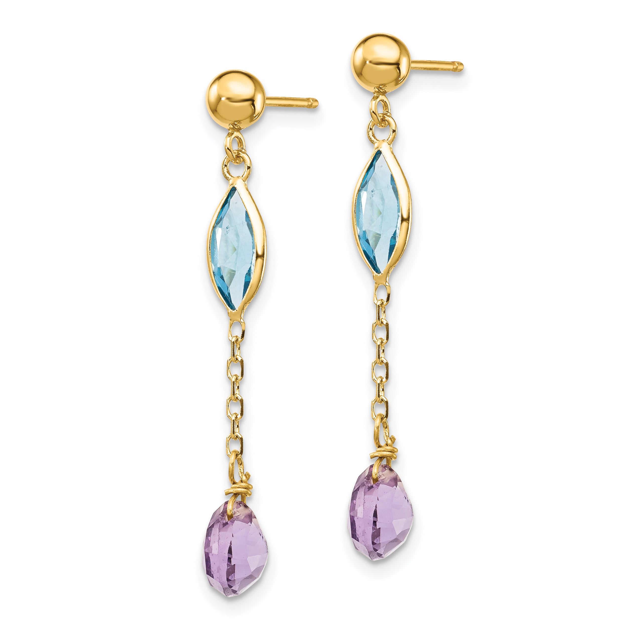 14K Amethyst and Blue Topaz Post Earrings Secondary image