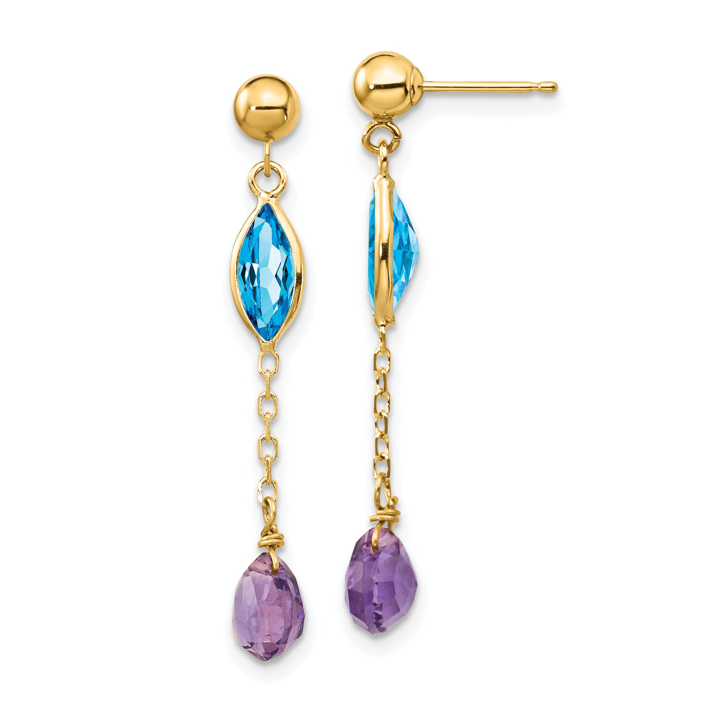 14K Amethyst and Blue Topaz Post Earrings