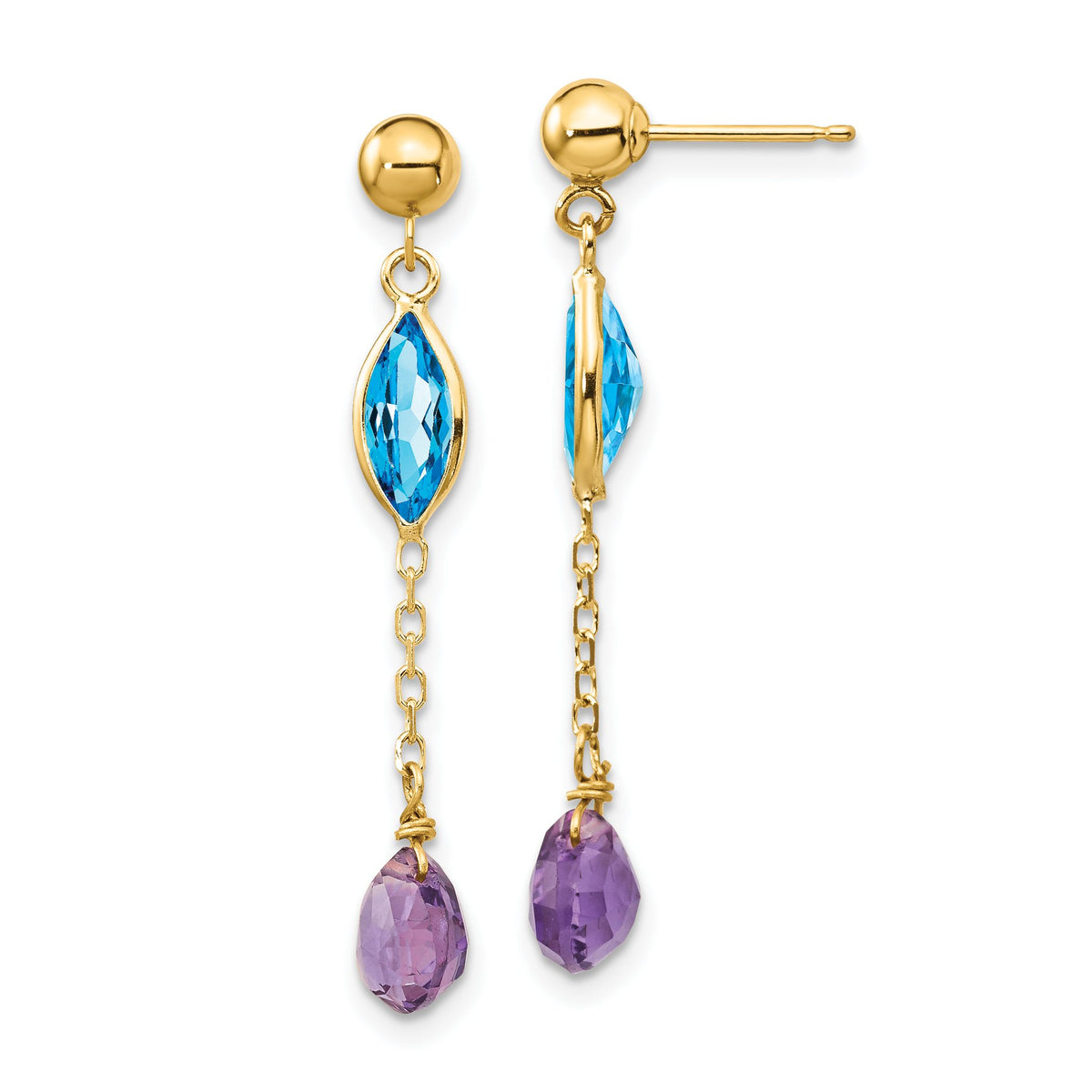 Amethyst & Blue Topaz Stud Earrings in 14K Yellow Gold, 5mm - Sophia Jewelers Main image