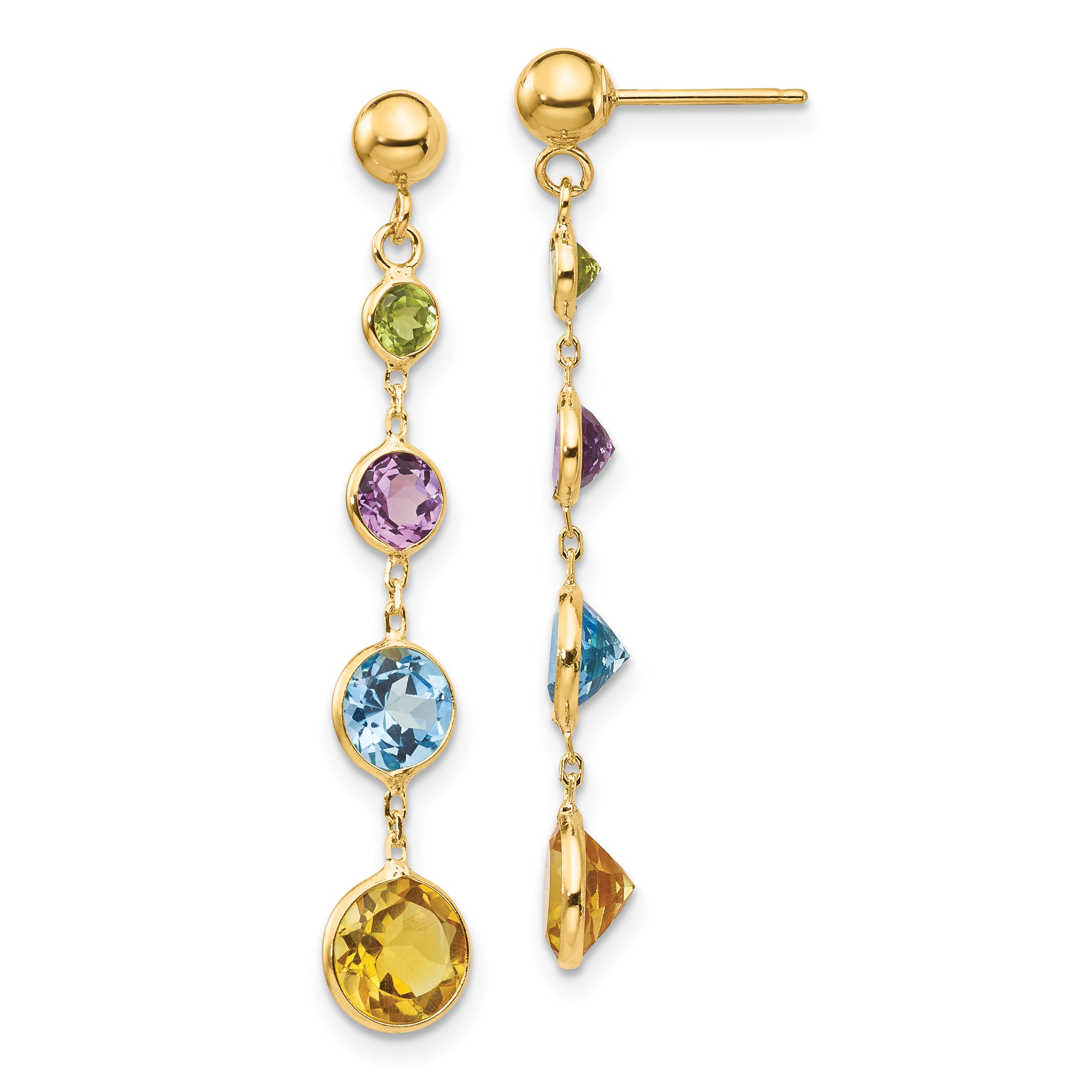 14K Multi-Gemstone Dangle Post Earrings Main image