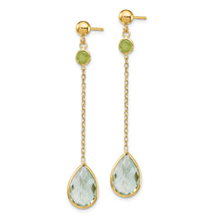 14K Peridot and Green Quartz Post Earrings