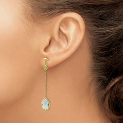 14K Peridot and Green Quartz Post Earrings