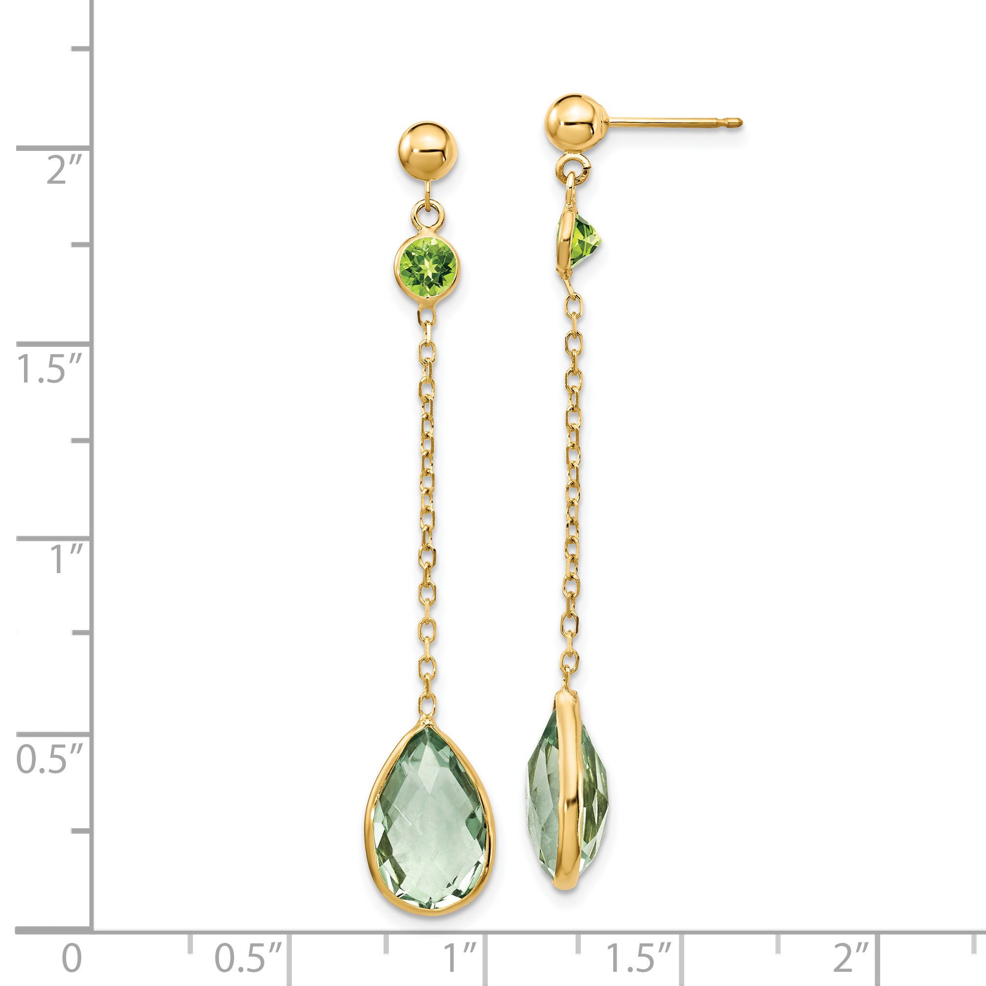 14K Peridot and Green Quartz Post Earrings