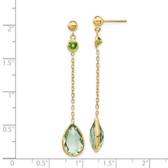 14K Peridot and Green Quartz Post Earrings