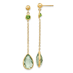 14K Peridot and Green Quartz Post Earrings