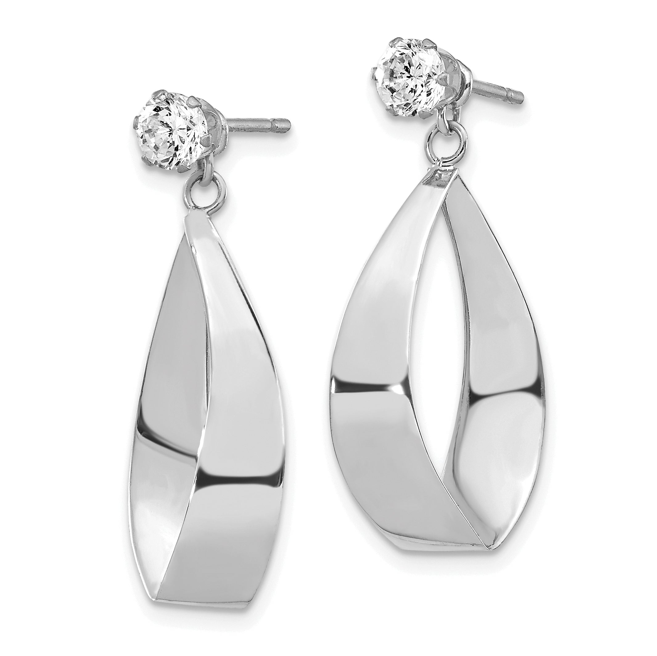 14k White Gold Polished Oval Dangle with CZ Stud Earring Jackets