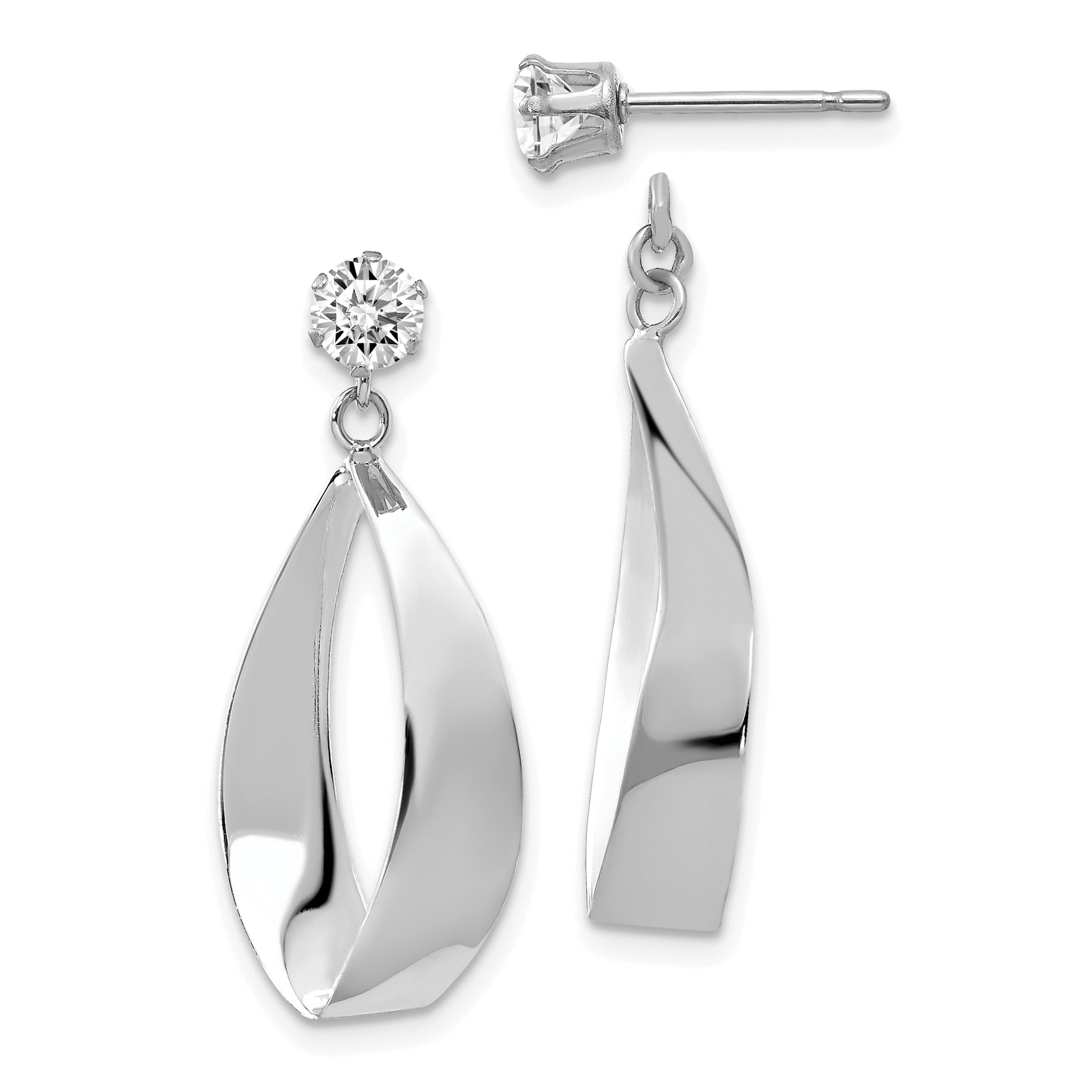 14k White Gold Polished Oval Dangle with CZ Stud Earring Jackets