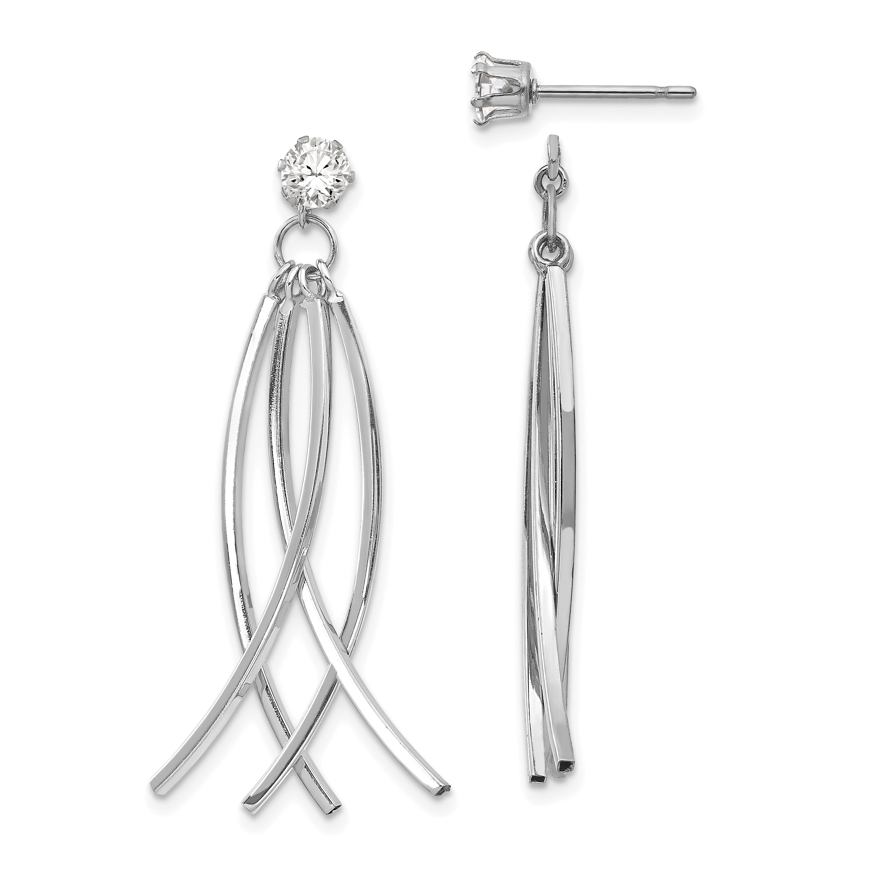 14k White Gold Curved Dangles with CZ Stud Earring Jackets Main image