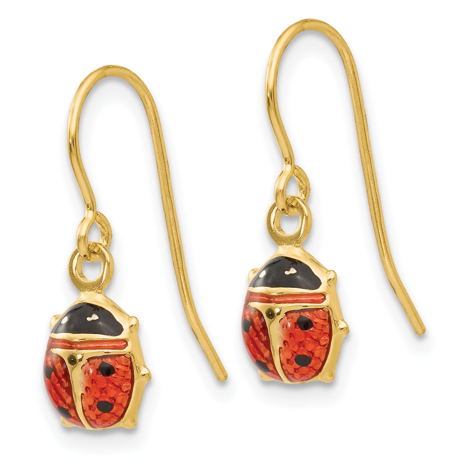 14k Enameled Ladybug Dangle Earrings