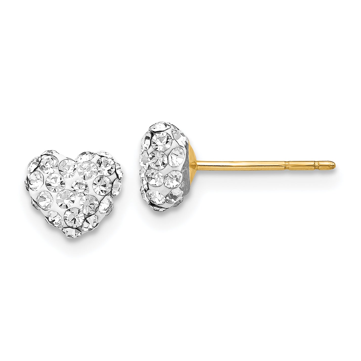 14K Post 6mm Crystal Heart Post Stud Earrings