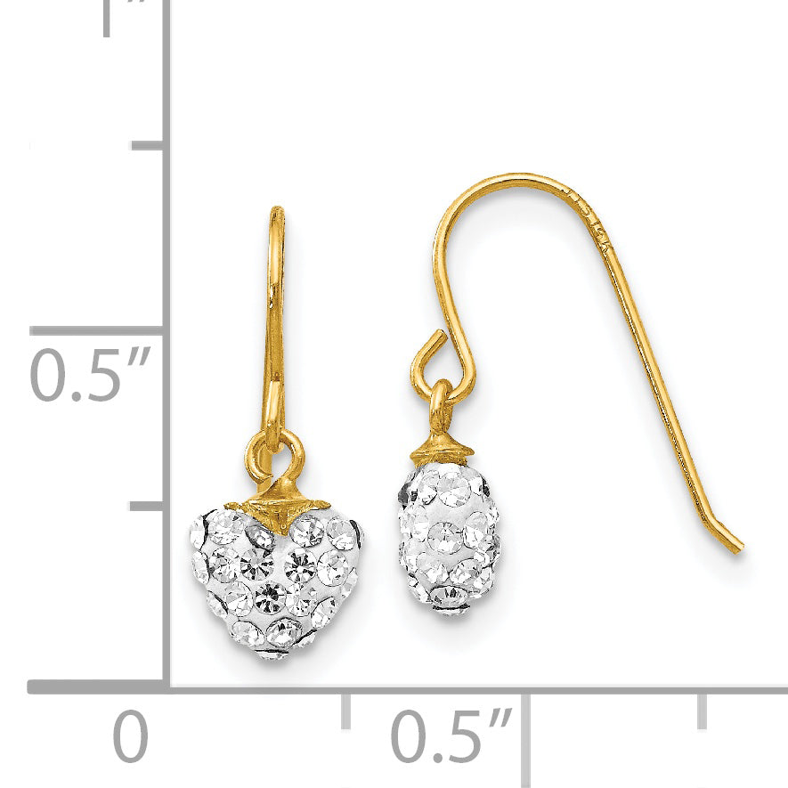 14k Crystal Heart Dangle Earrings