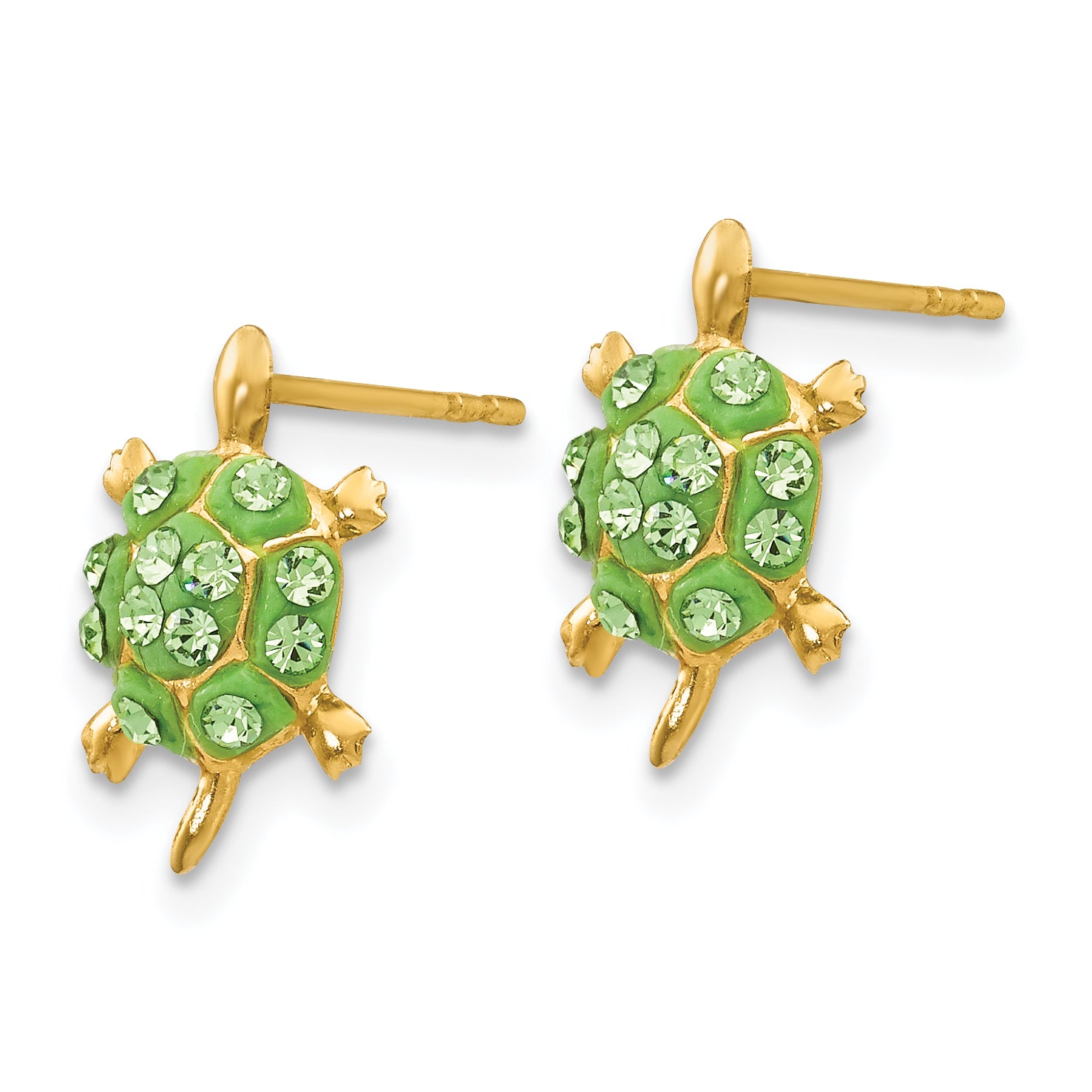 14k Light Green Crystal Turtle Post Earrings