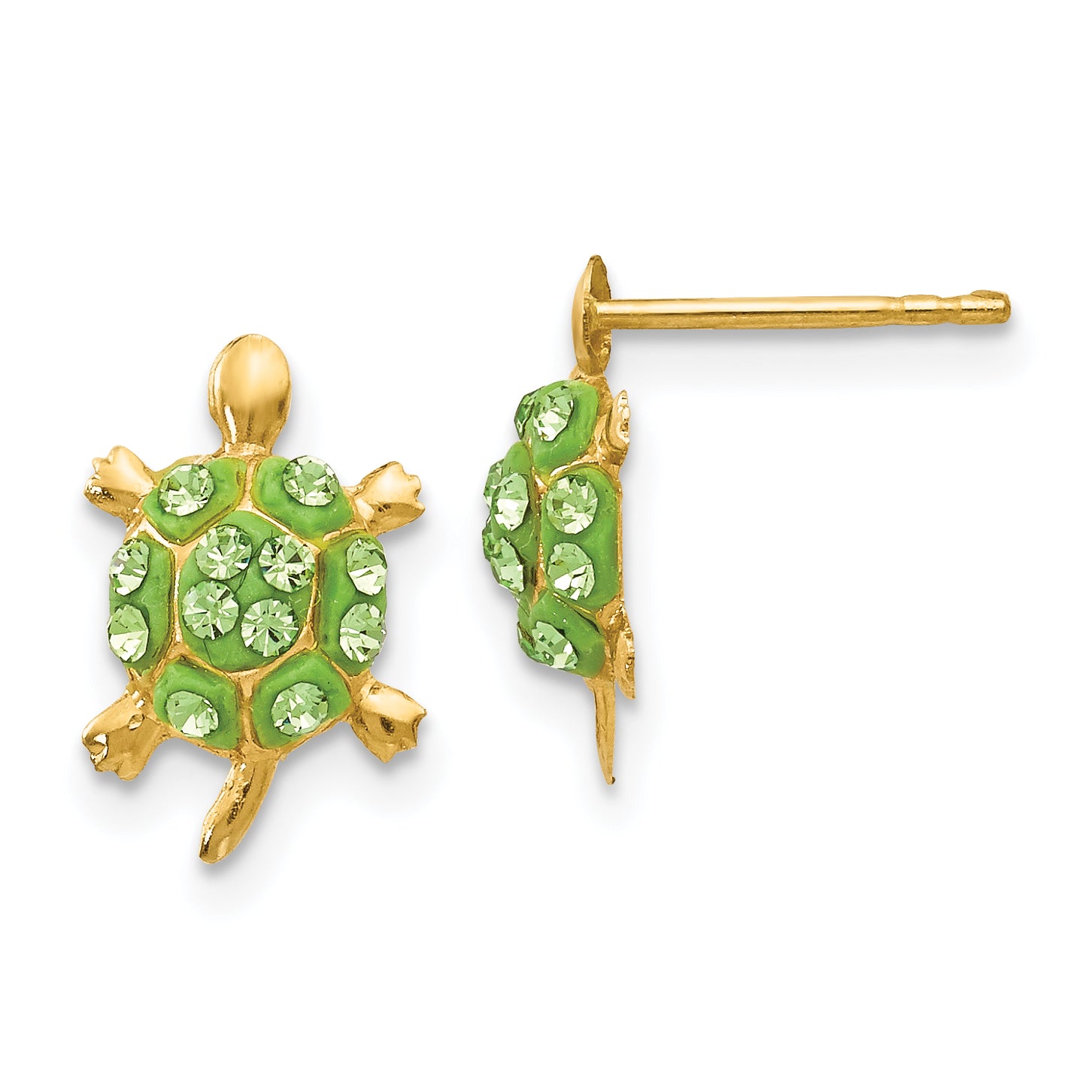 14k Light Green Crystal Turtle Post Earrings Main image