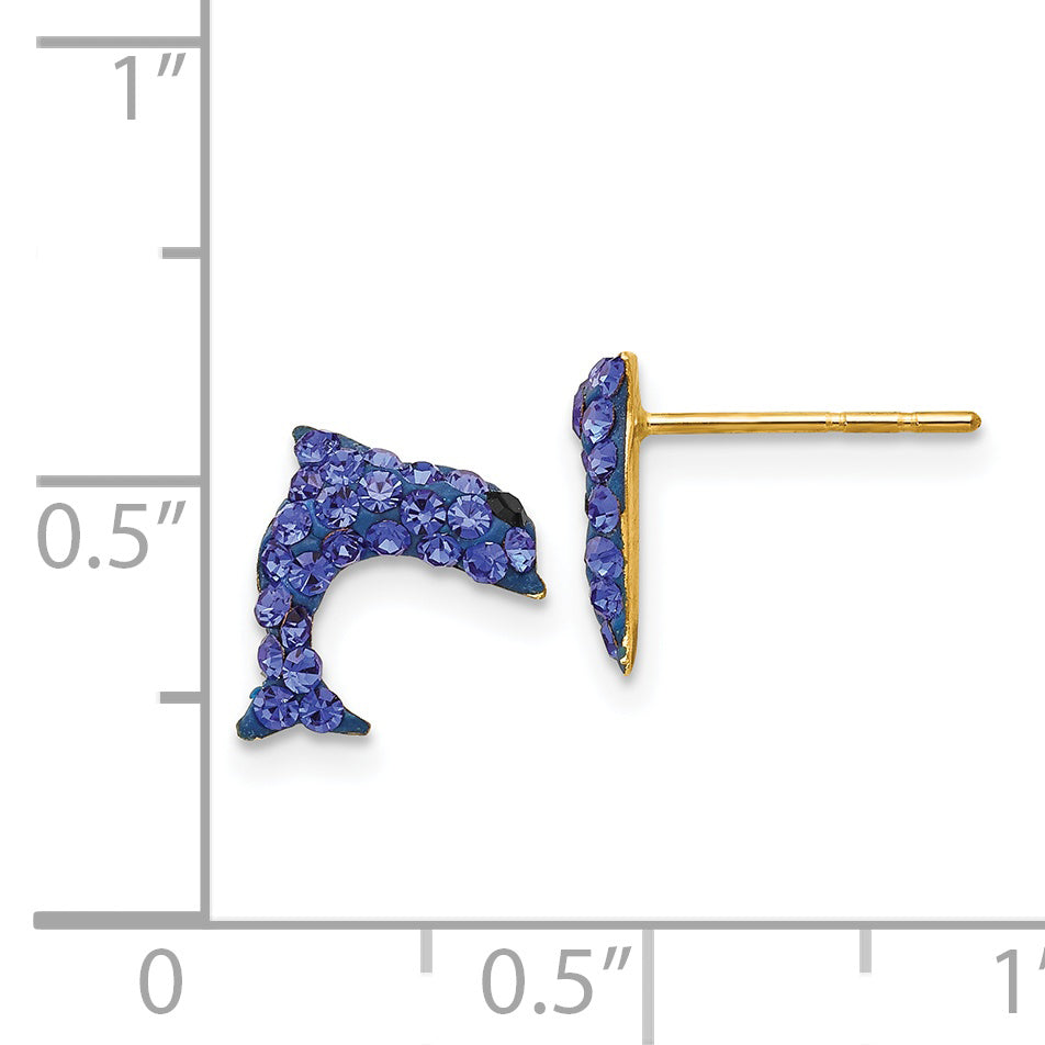 14k Crystal Blue Dolphin Post Earrings