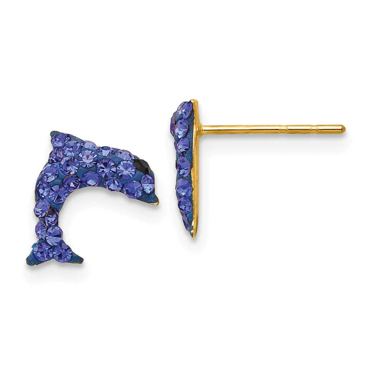 14k Crystal Blue Dolphin Post Earrings