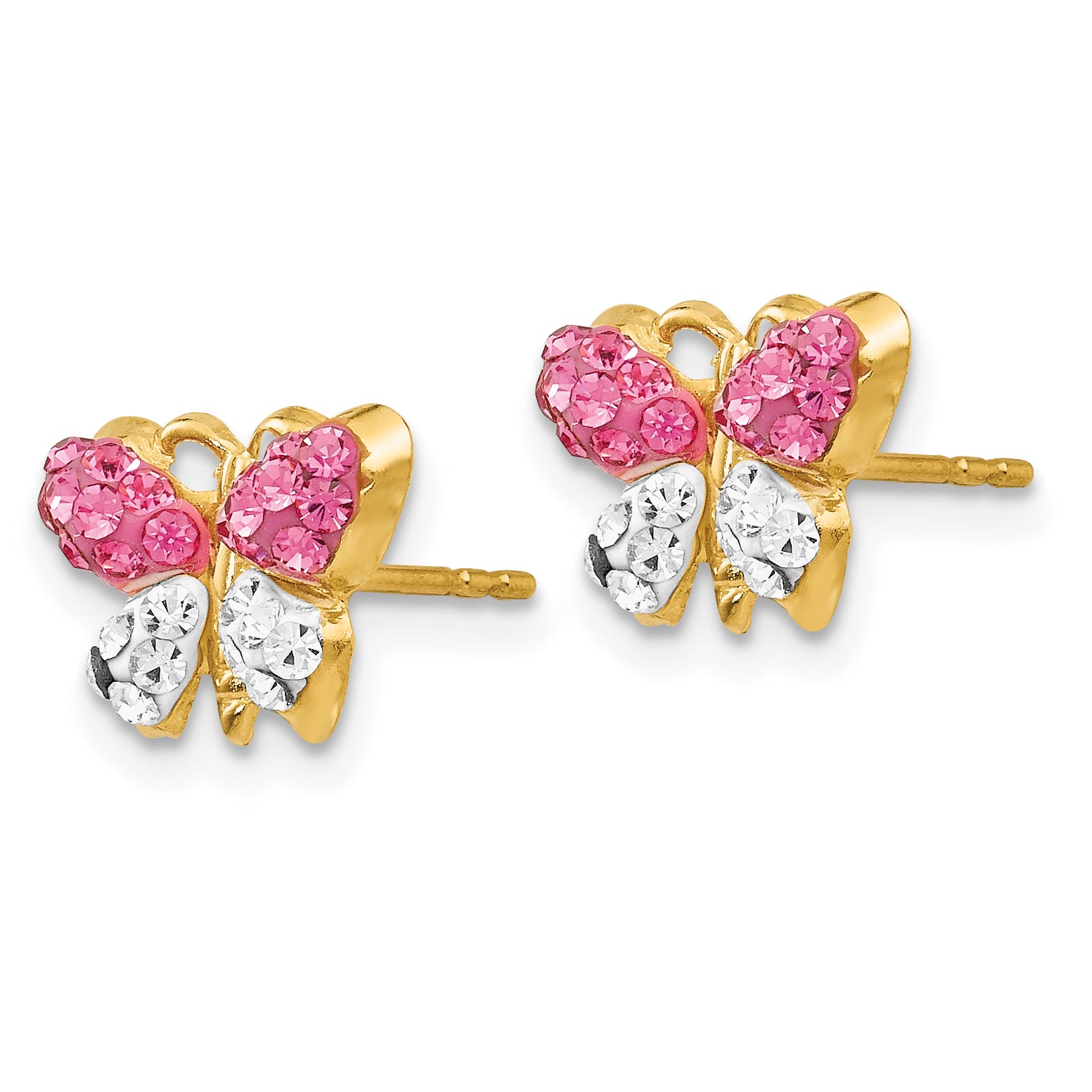 14k Pink/White Crystal Butterfly Post Earrings