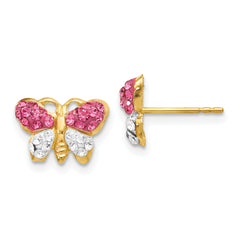 14k Pink/White Crystal Butterfly Post Earrings