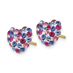 14k Blue Pink White Crystal 8mm Heart Post Earrings