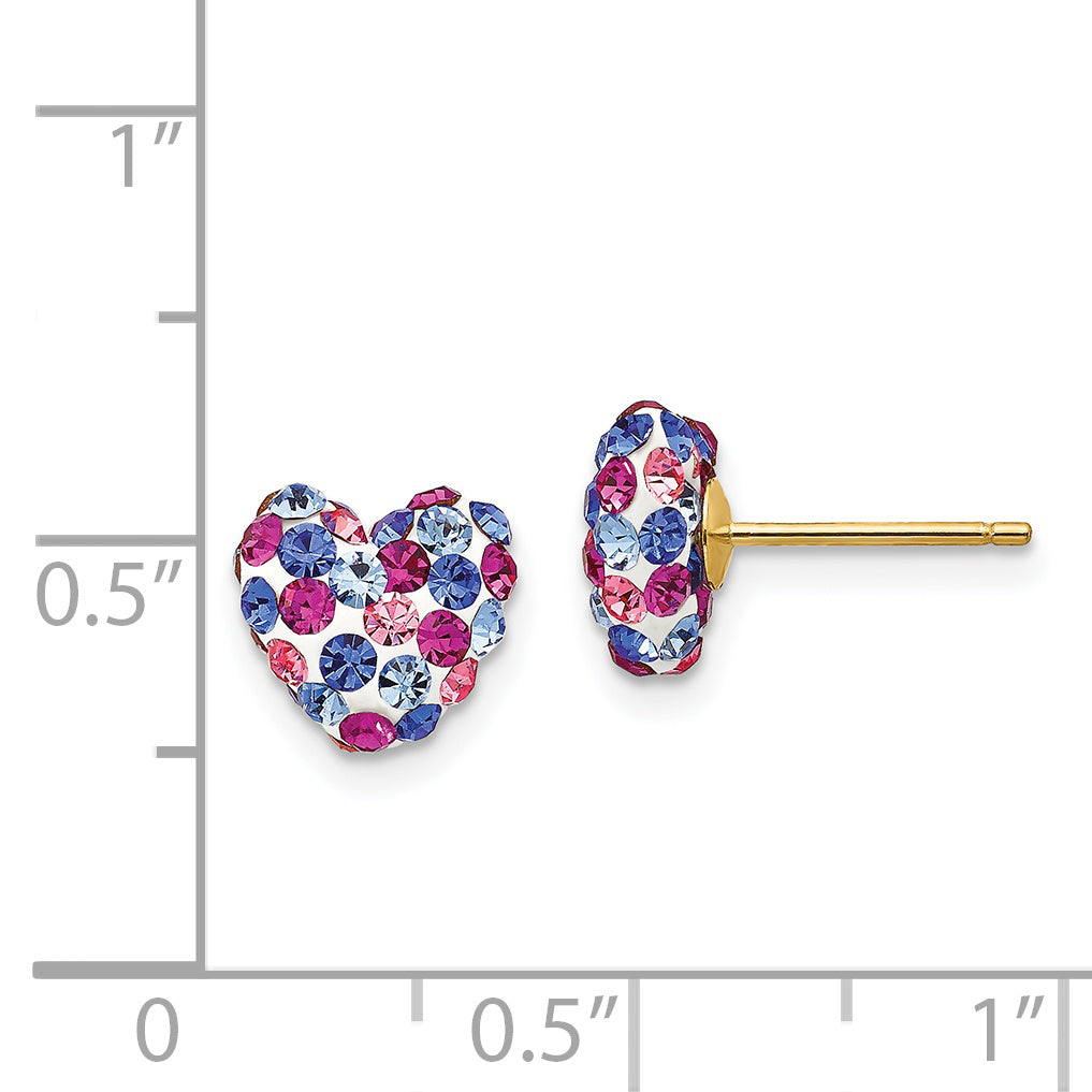 14k Blue Pink White Crystal 8mm Heart Post Earrings