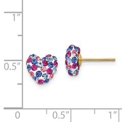 14k Blue Pink White Crystal 8mm Heart Post Earrings