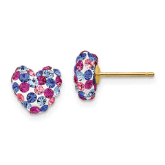 14k Blue Pink White Crystal 8mm Heart Post Earrings