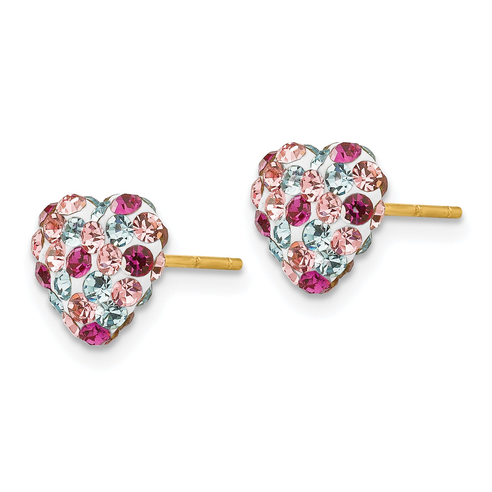 14K Post Multi-colored 8mm Crystal Heart Earrings Secondary image